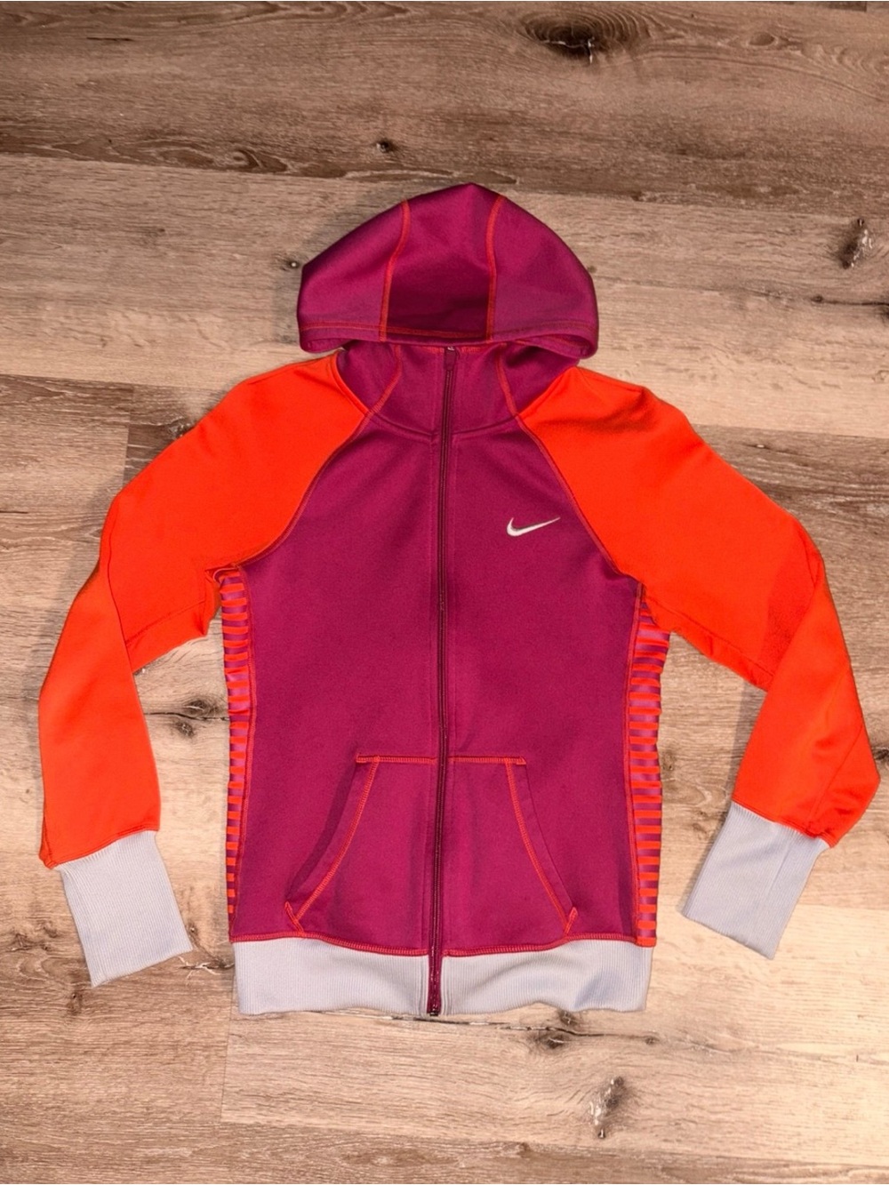 Nike Hooded Zip Sweatshirt in Purple and Orange